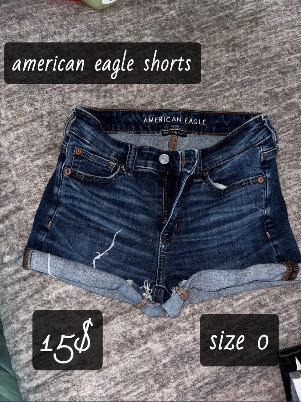 American Eagle Outfitters Dark Indigo Rolled Hem Denim Shorts